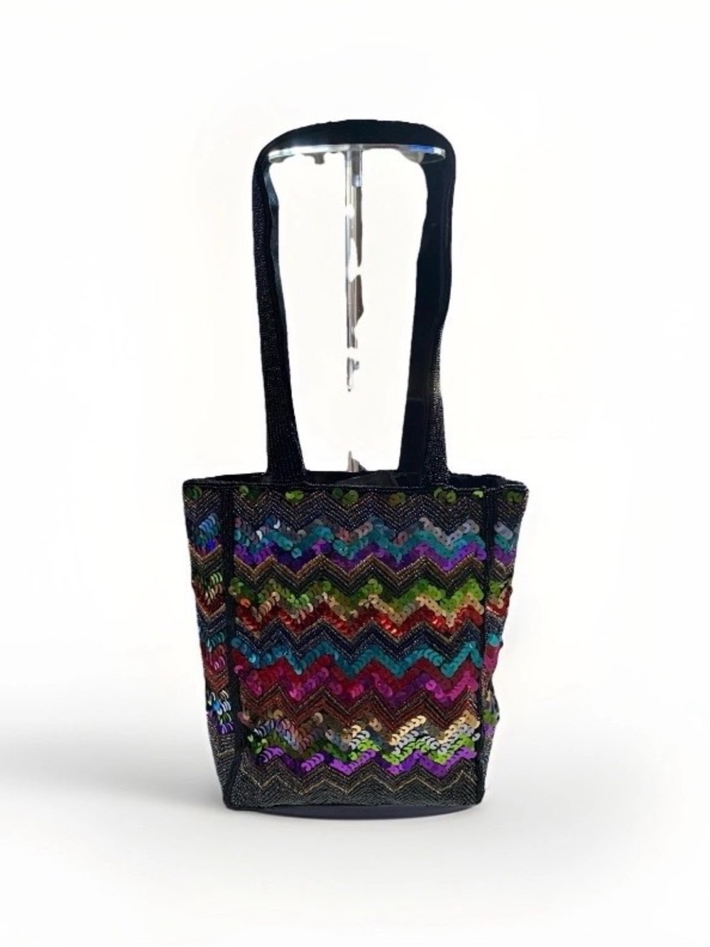 Sasha small multicolor Beaded & Sequin Chevron design Tote Bag